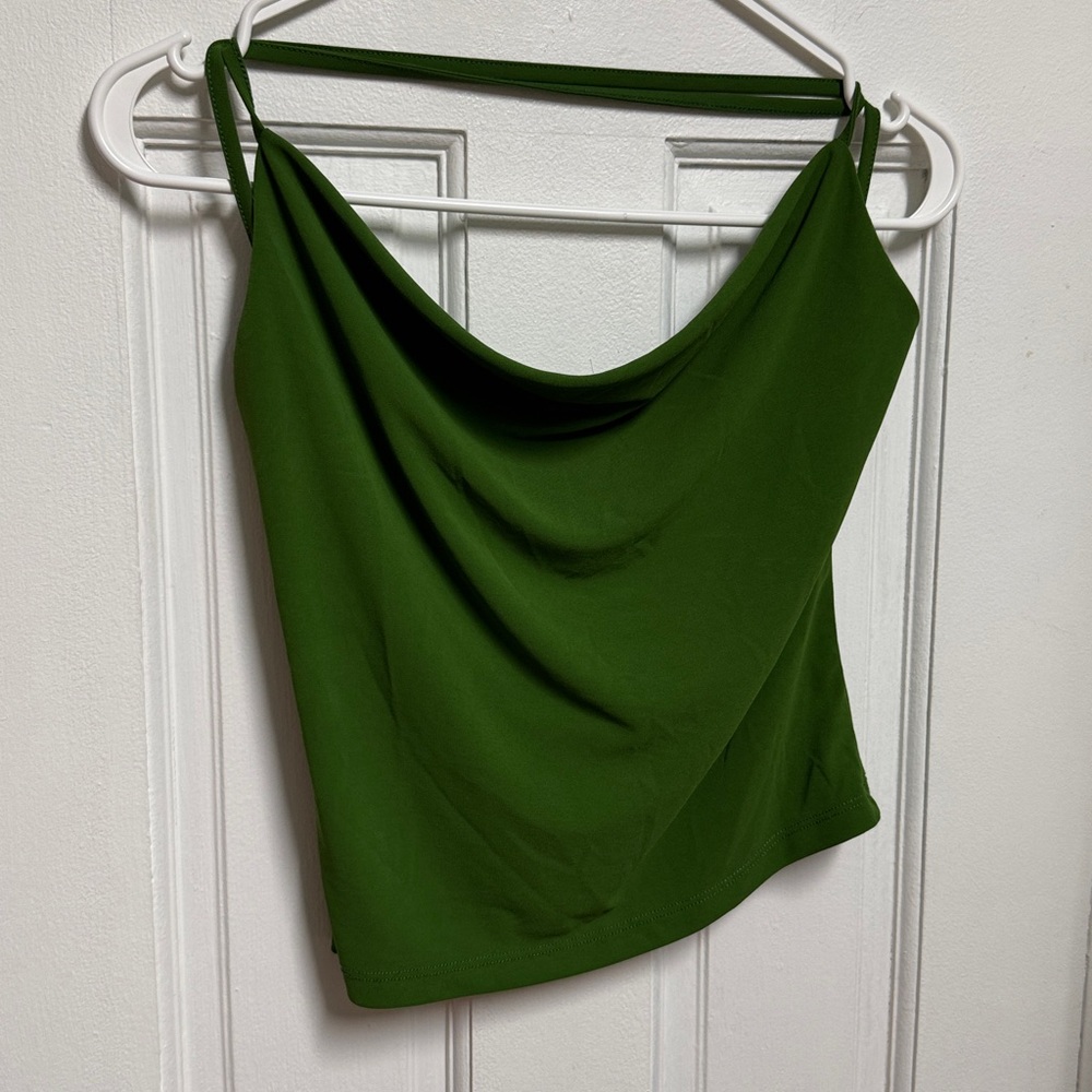 Green Strappy Cowl Neck crop top cami